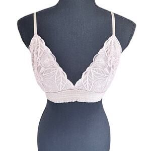Aerie Nude Lace Bralette M Soft Cup Triangle Sheer Floral Adjustable Straps